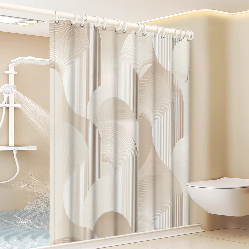 TEMU 1pc Light Brown Pattern, Modern Minimalist Style Printed Shower Curtain, Bathroom Home Decor With Plastic Hooks, Suitable For Home And Hotel,