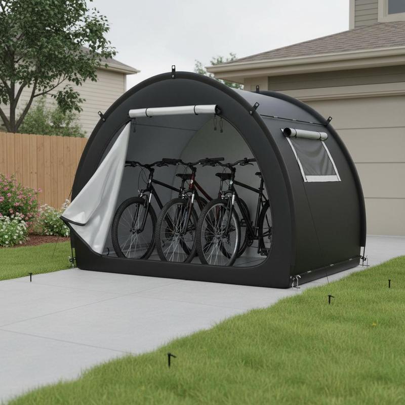 Tent For Bicycles, Accommodates 4 To 5 Bikes, Featuring A Ventilated Window, Fan-shaped Bike Shelter Made Of High-strength Fiberglass With , Dimensions 1706x2133x1524 Mm