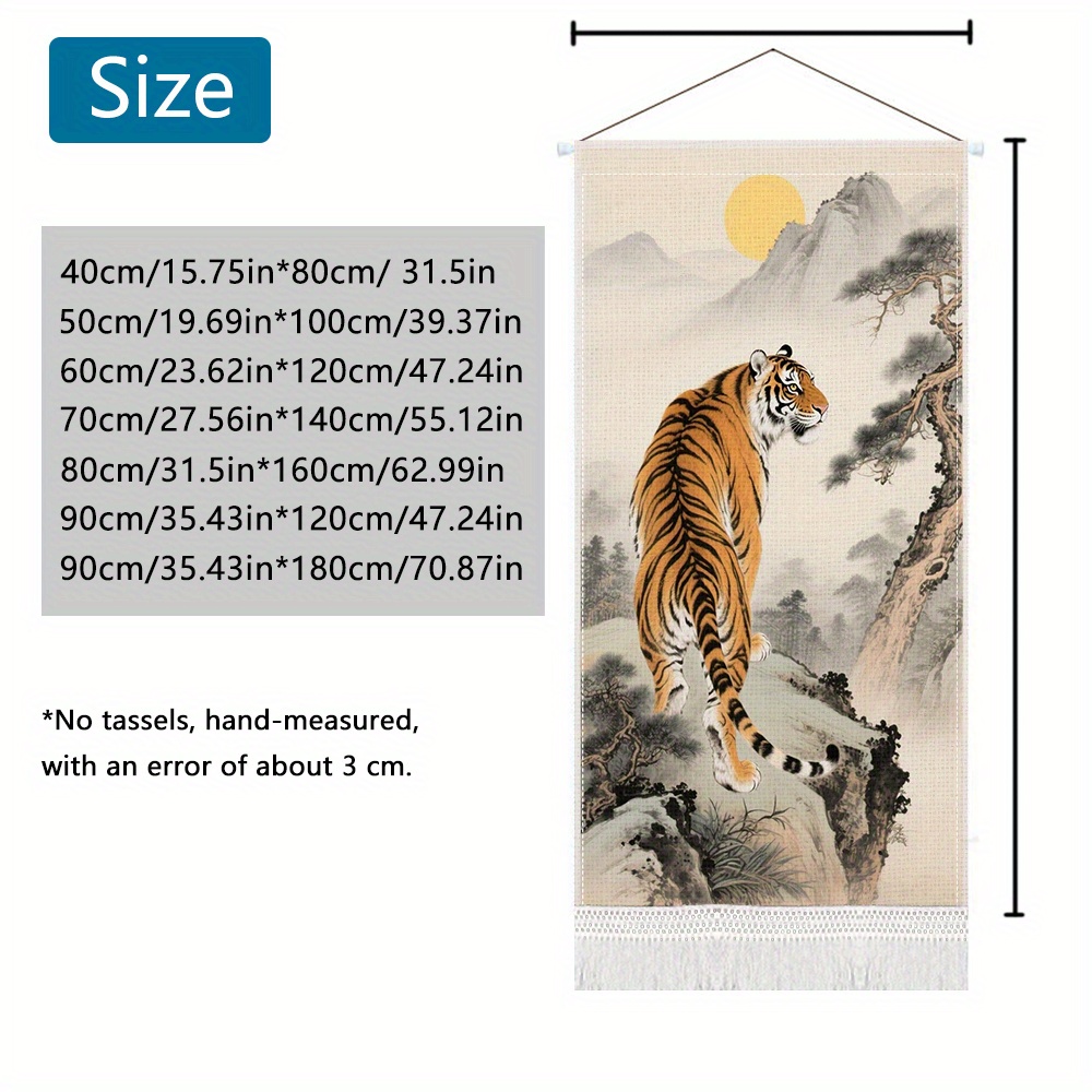 TEMU 1pc Luxury Print Tapestry - Vertical Wall Hanging With Tassels, Premium Fabric For Living Room, Bedroom, Dorm, Classroom, Party Decor - Includes
