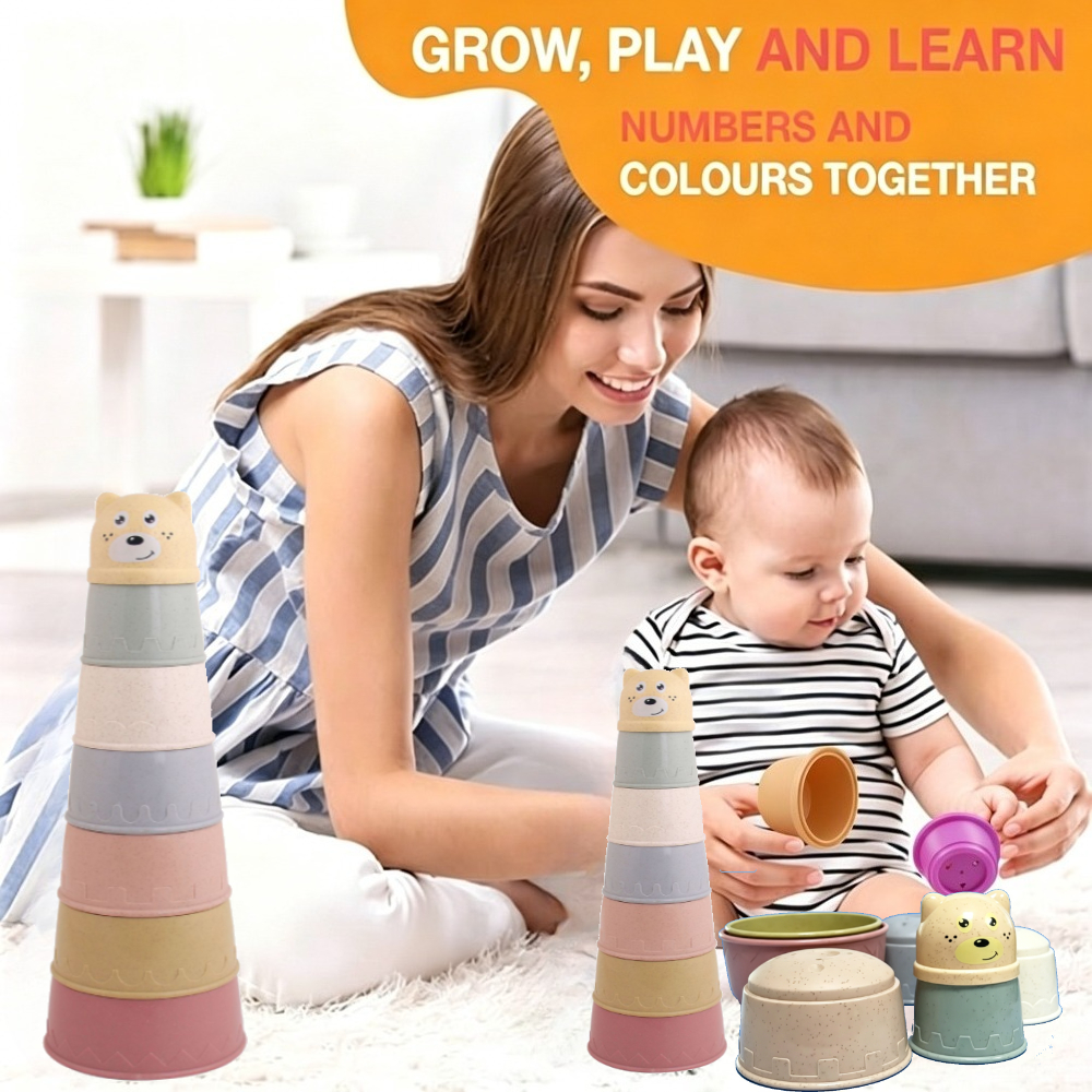 7pcs Fun Multi-Color Bread Stacking Cups Set for Kids