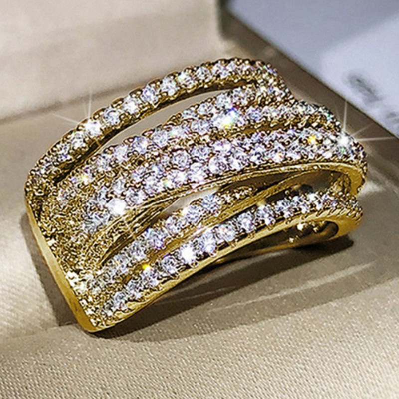 Fashion Multi-Layered Interwoven Lines Wide Ring, Zirconia Inlay