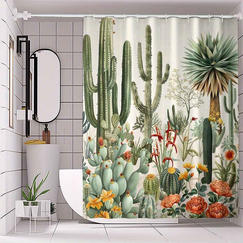 

de Douche Imperméable à l'Imprimé Cactus avec Crochets - Décoration de Salle de Bain en Polyester Lavable en Machine, de Rideaux de Douche pour de Bain