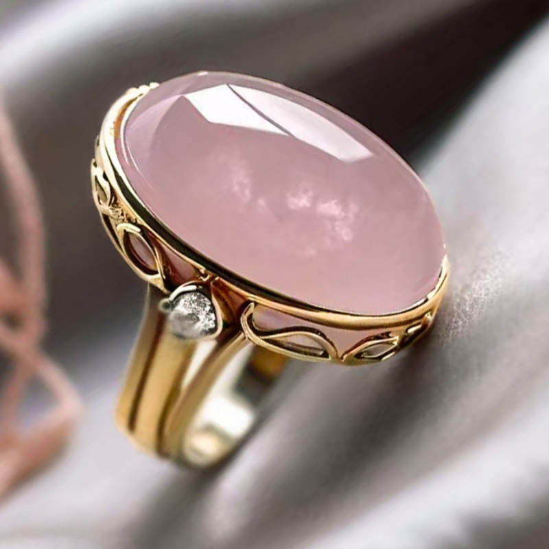 Women's Vintage Inlaid Light Pink Resin Oval Ring, Elegant