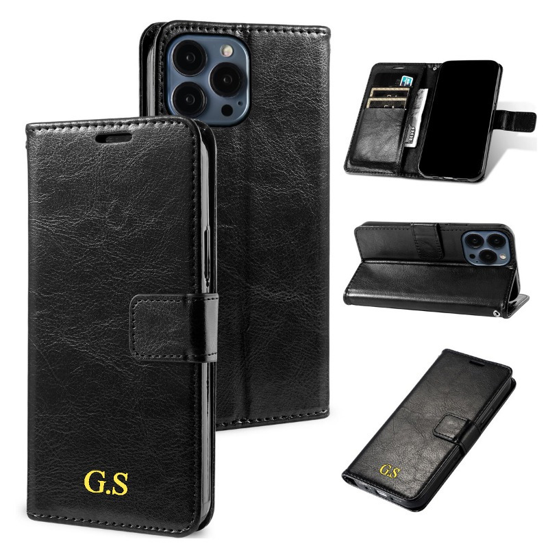 TEMU Phone Case - Personalized Name Luxury Wallet Flip Card Holder Stand Faux Leather Shockproof Case For Iphone 16 15 14 13 12 11 Series, Customized