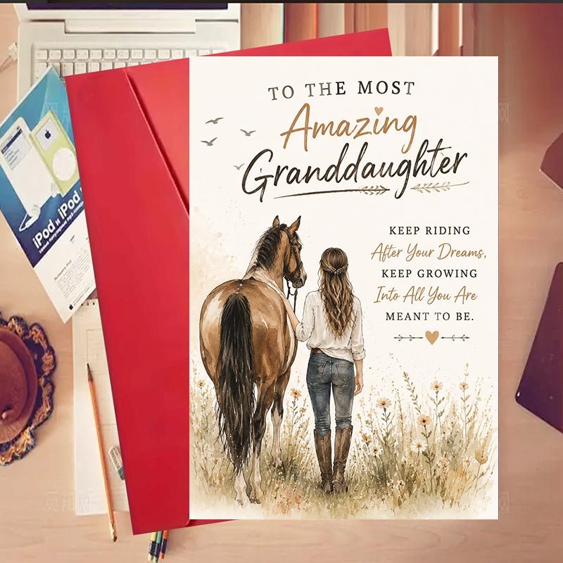 TEMU 1set Horse - Themed Greeting Card For Granddaughters, Ideal Motivate And Love Halloween Christmas Thanksgiving