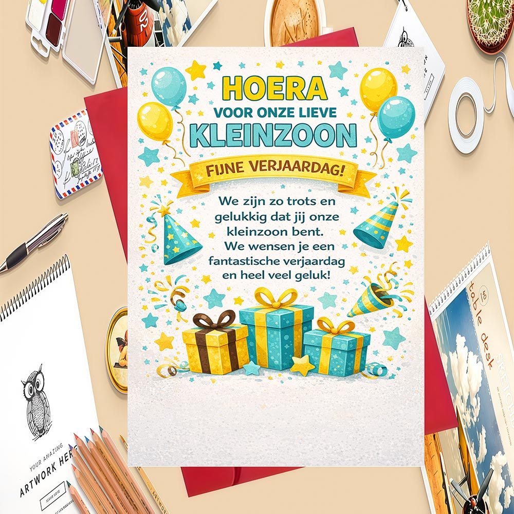TEMU 1pc Greeting Card And 1pc Envelope, Grandparents' Birthday Card For Grandson With Colorful Balloons And Party Hats Design