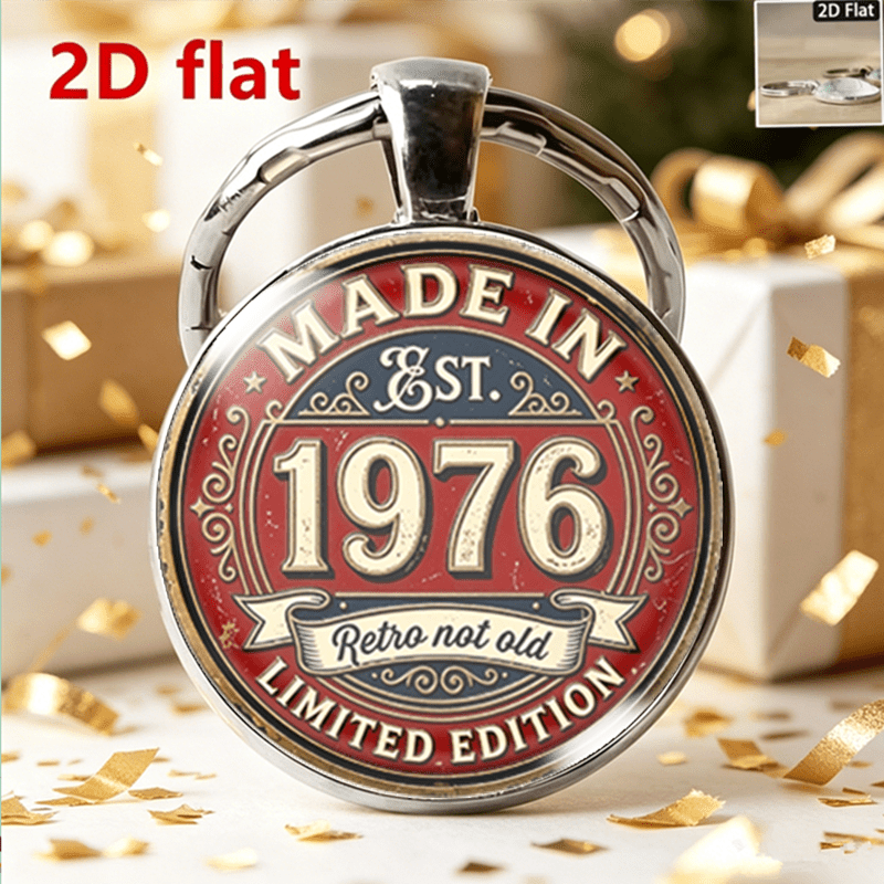 TEMU Llavero 2D de aleación y cristal con de de edición con vintage de 1976 en inglés / EN 1976 Retro no EDICIÓN - Adecuado para nacidas en 1976, un