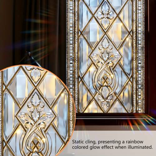 imagen del artículo 2d - diseño estático adherido 2d con de diamantes, dorado y rectangular de cristal para decoración de ventanas y puertas, removible