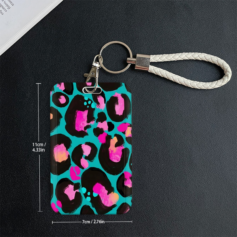 TEMU Neon Leopard Dots Pattern Card Sleeve, Suitable For Id Cards, Student Cards, Transportation Cards, Work Cards, Anti Loss Hanging Rope Card