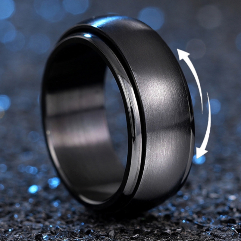 TEMU High-quality Stainless Steel Black Rings Fashion Plain Circle Can Rotate Rings For Women And Men Daily Party Holiday Hip Hop Wide Rings Jewelry