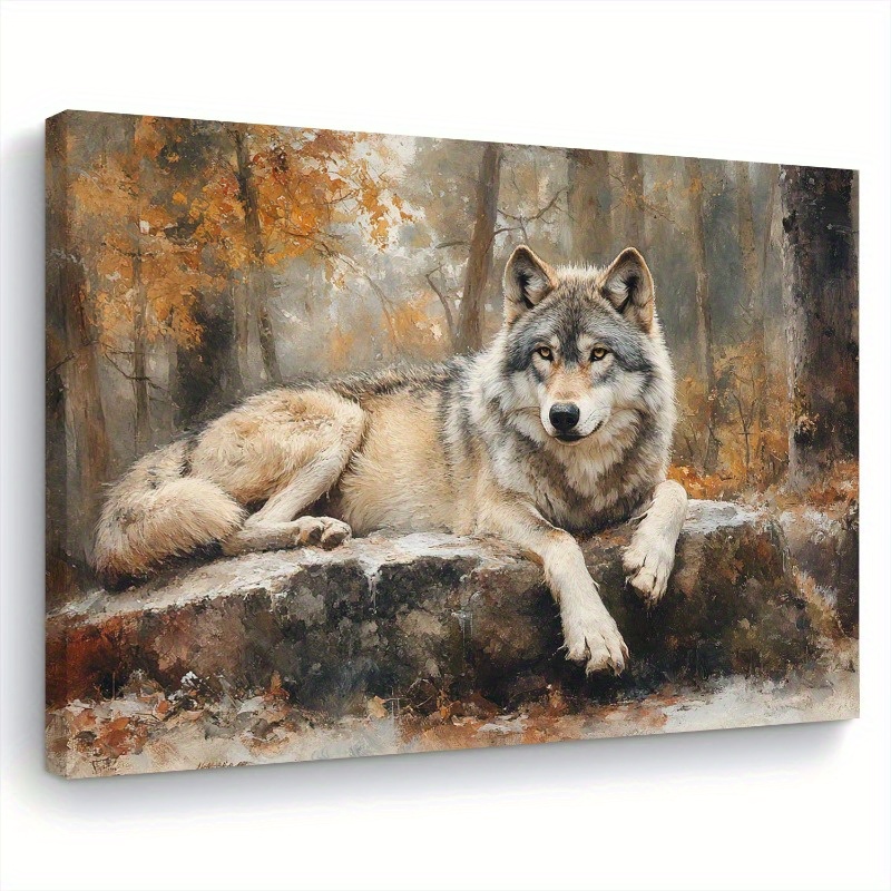 TEMU 1pc Wolf In Forest Framed Canvas Wall Art - Realistic Wolf Print, Contemporary Wolf Decor Suitable For Living Room, Bedroom, Kitchen - 15.7x11.8