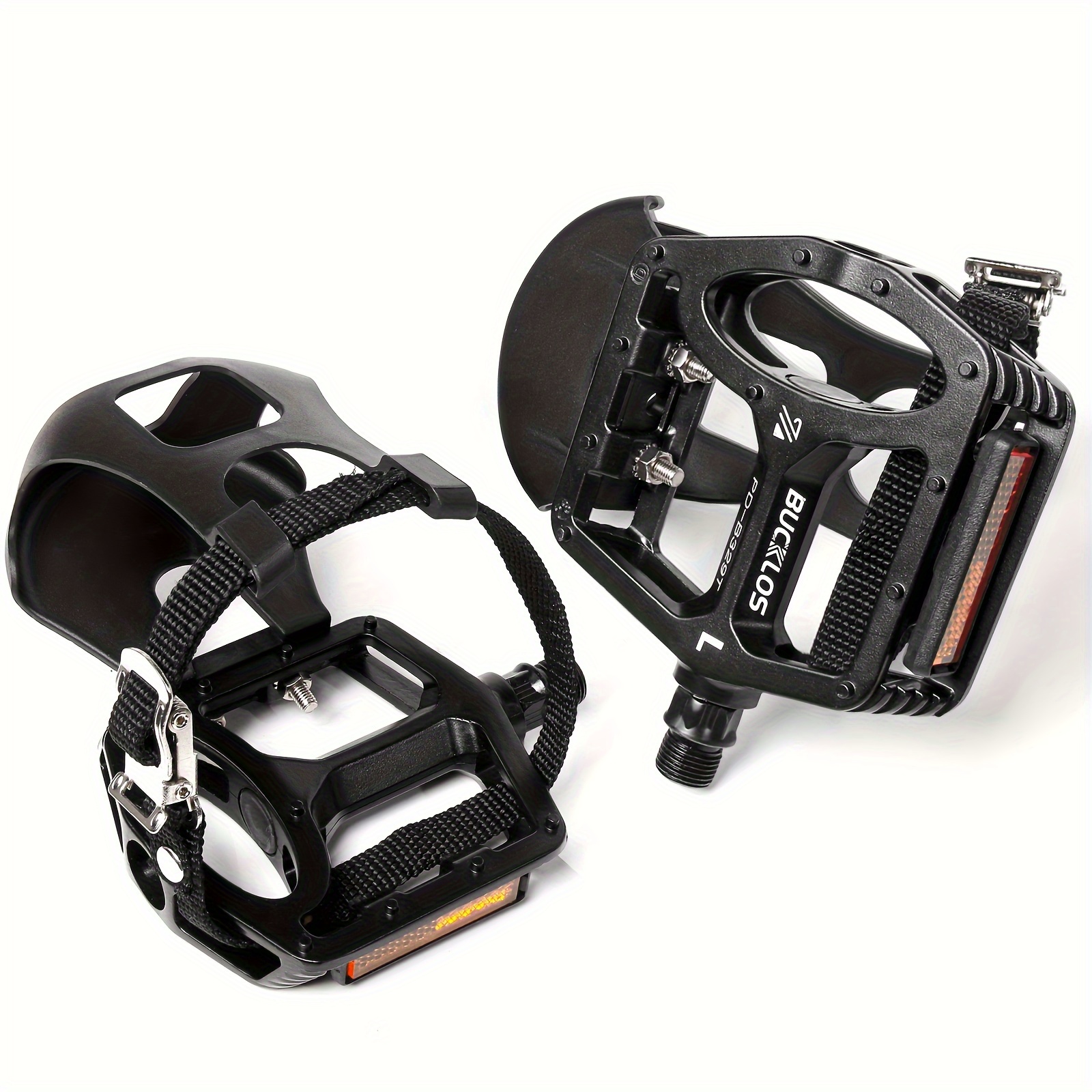 Bucklos Pd-b329t Bike Pedals With Toe Cages And Straps - Bicycle Toe Clips Cage Fit Road Bike Mountian Bikes Mtb - Toe Clip Pedal 9/ 16" For Wide Shoes Indoor Outdoor Exercise Cycling Pedals Non-slip