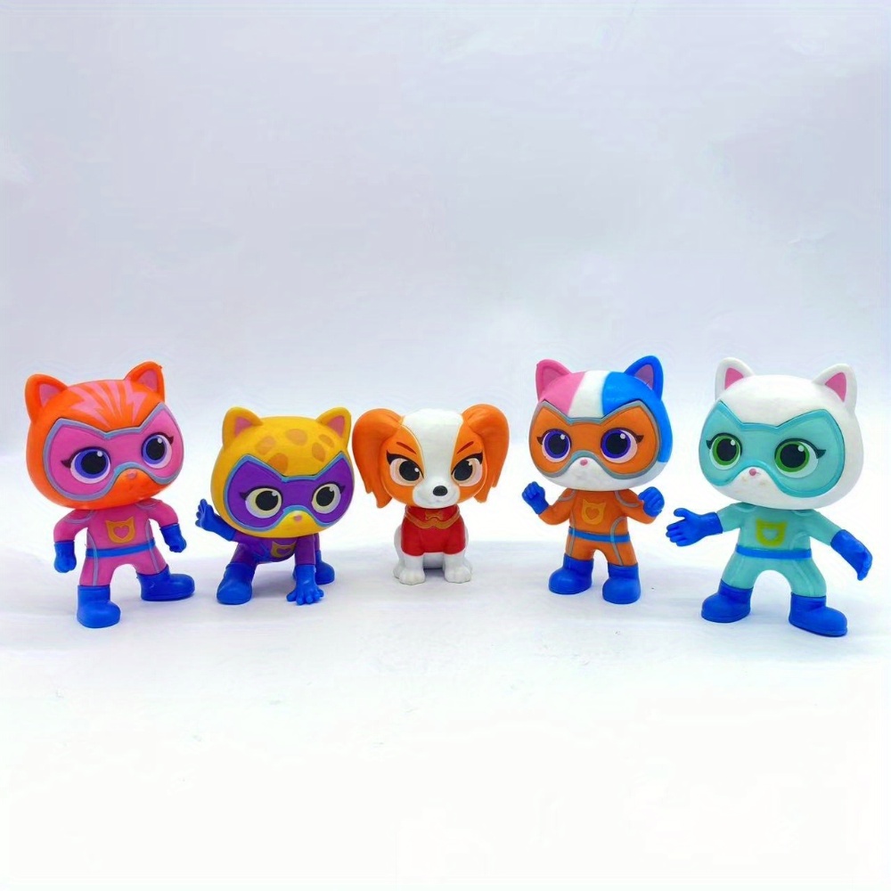 TEMU Superkitties Cute Kitten Squad Collectible Figures - Pvc Superhero Action Figures With Vibrant Colors, Detailed Costumes & Accessories For