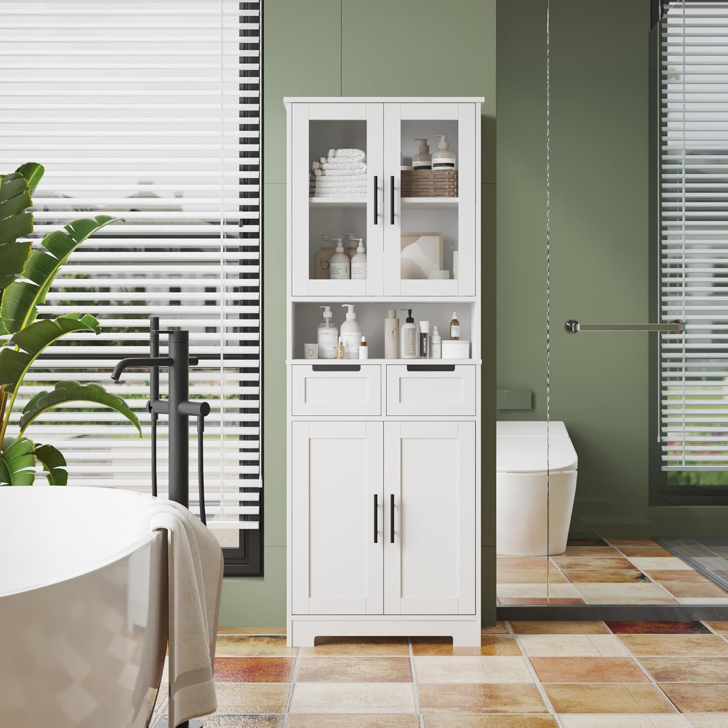 TEMU Bonnlo Mobiletto da Cucina, , Armadio con 4 Ante e 2 Cassetti, Mobiletto per Soggiorno, per Soggiorno, Cucina, Sala da e Ufficio, 170 X 60 X 30