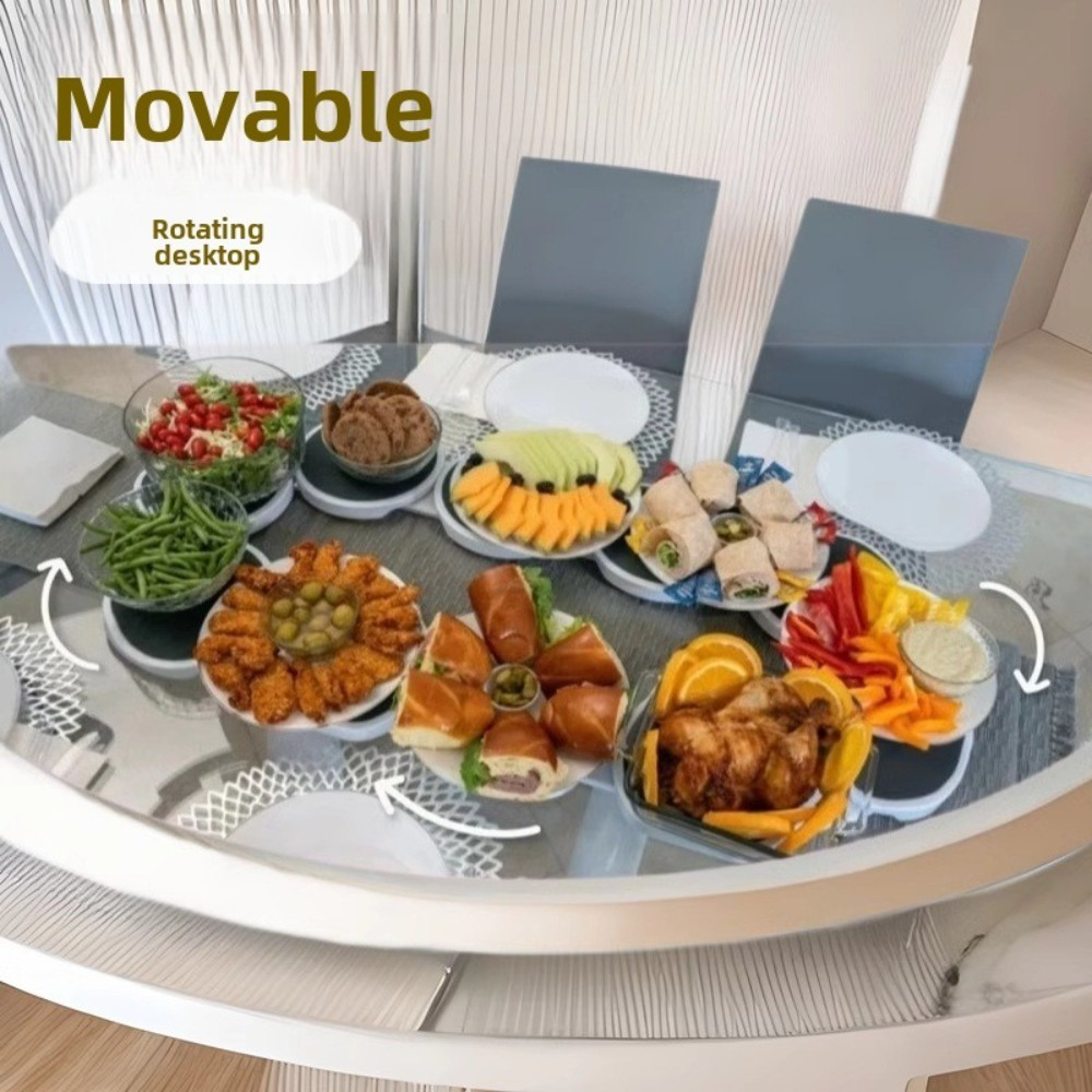 1pc artistic white plastic lazy susan turntable expandable movable lazy spinner tray for kitchen and dining room no power needed fits rectangular tables decorative serving platter details 4