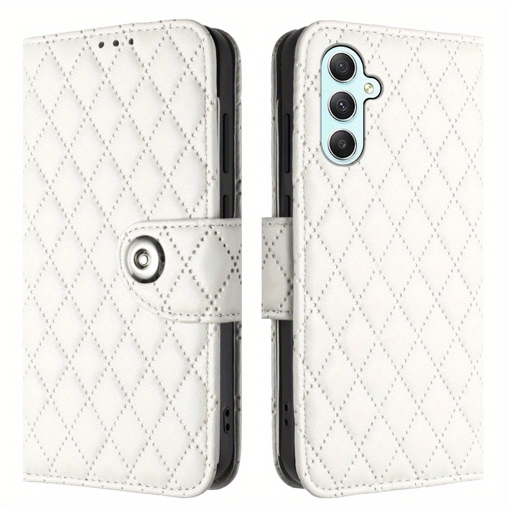 TEMU Phone Case: White -card Classic Elegant Style Strong Magnetic Phone Case With Fashionable, Versatile, And , Includes Matching Wrist Strap And