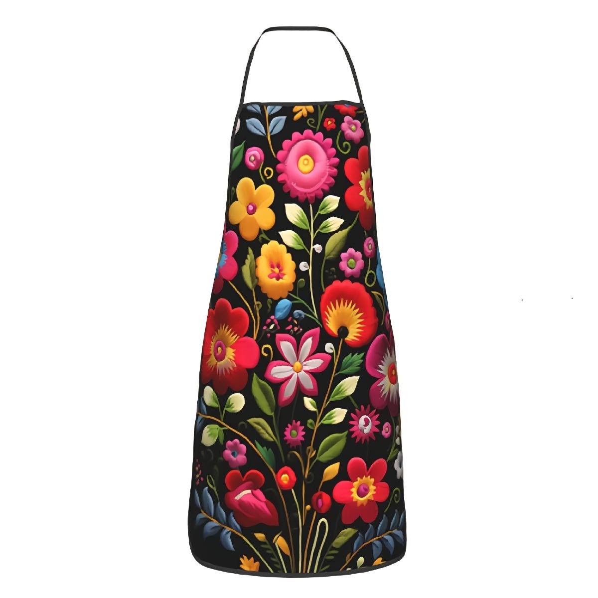 TEMU 1pc Colorful Mexican Floral Pattern Apron - Durable, Sleeveless Kitchen And Cleaning Apron With Vibrant Flowers