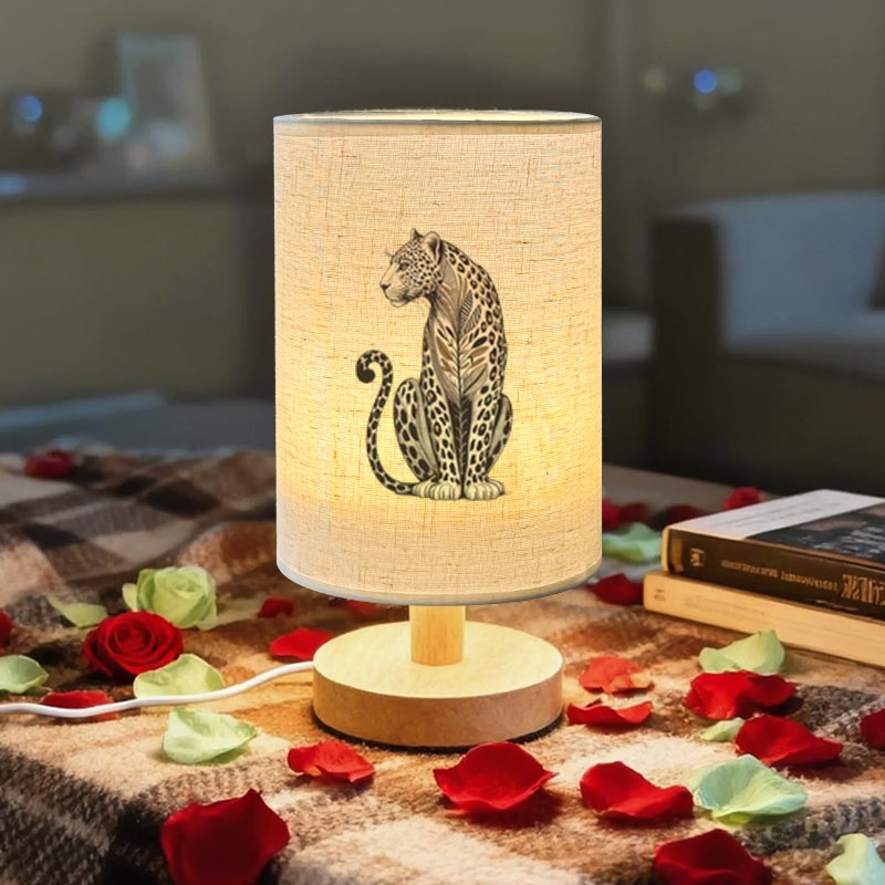 Stylized Leopard Fabric Table Lamp, Dimmable & Color Adjustable