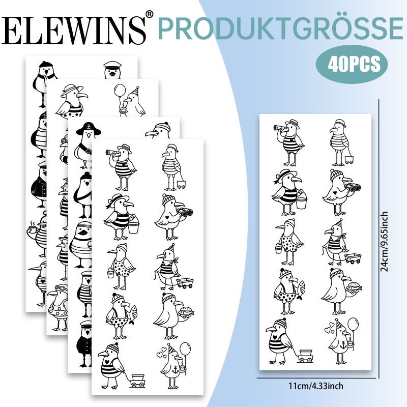 Image of 40pcs German Seagull Uv Dtf Transfer | Vinyl Material, High-quality, Positive, Uplifting, , Suitable For Craft Enthusiasts, For Mugs, Bookmarks, Candle - Brand: Elewins