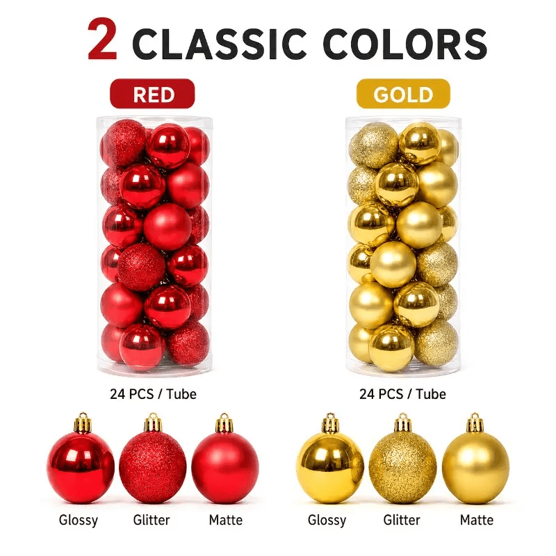 TEMU 48pcs, Mini Ornements de Balle de Noël Brillants, Mat et Poudre Techniques Décoratives, Ensemble de Décoration d'Arbre de Noël est un Style de