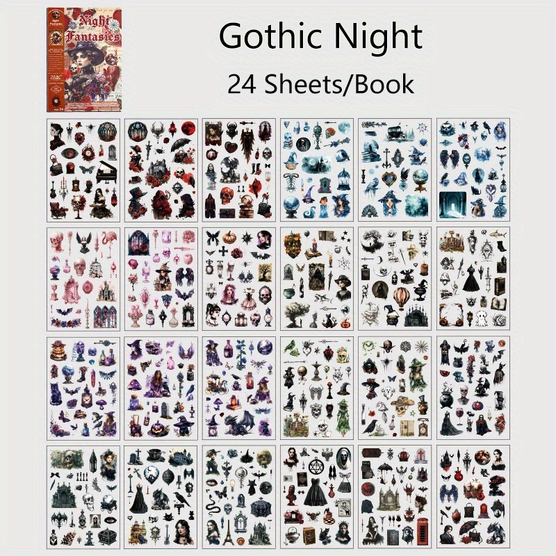 Image of 24pcs Vintage Gothic Style Sticker Book, Pre-cut Paper Material Sticker Kit, Retro Artistic Aesthetic Stickers For Journaling, Scrapbooking, And Diy Crafts