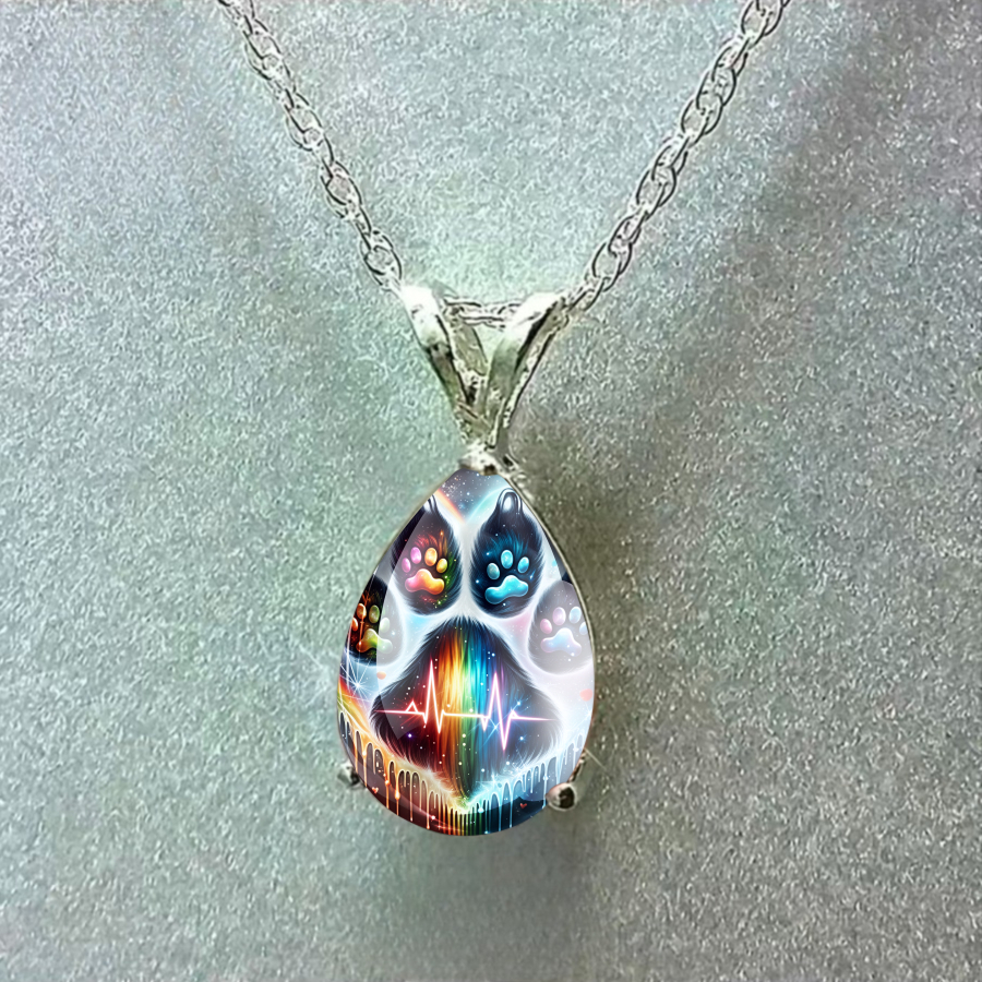 TEMU 1pc 1pcs Rainbow Paw & Teardrop Pendant Necklace - Suitable For Casual Attire, Minimalist Animal Jewelry Gift For,, For - Wear, Christmas,