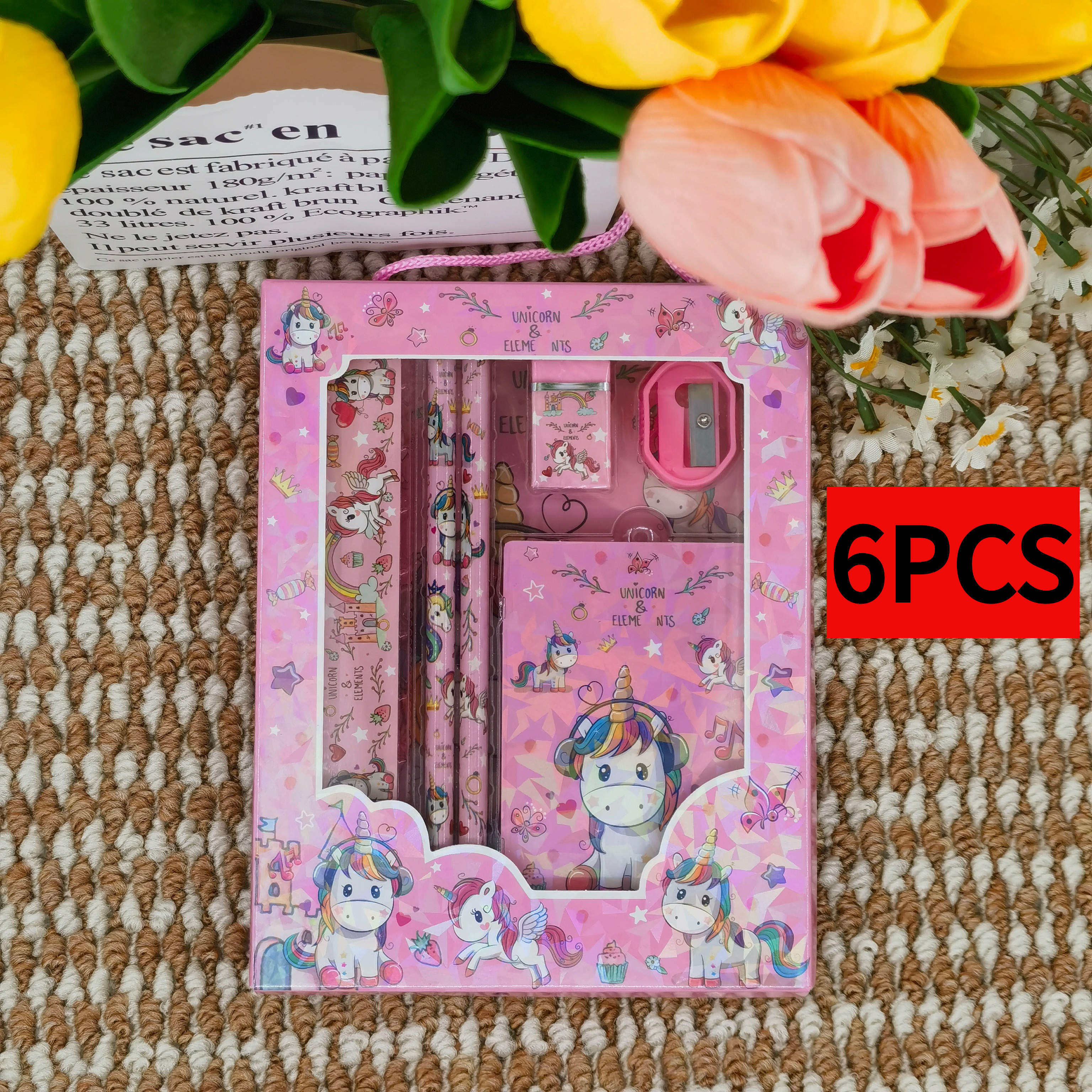TEMU Back To 6pcs Unicorn Pencil Set, Office Stationery Gift Box Set, Creative Gift, Gift And Birthday Gift