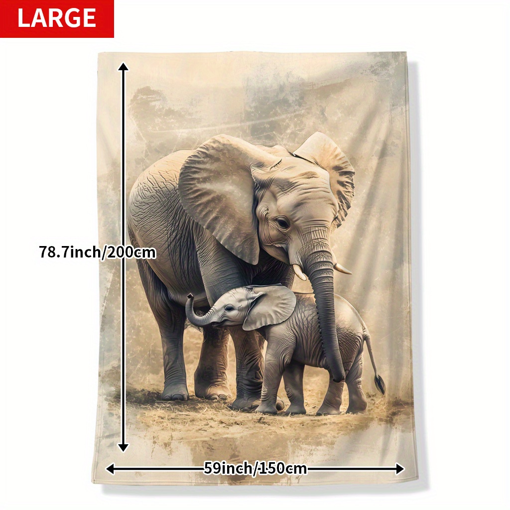 Image of Family Elephants Print Flannel Blanket - Soft Warm Throw For Camping, Travel, Car & Home Decor, Contemporary Style Commemorative Gift For Moments, Elephant Gifts, Earthy Tones Decor, Detailed
