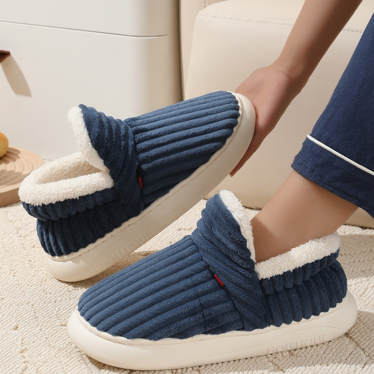 

1 Unisex Slippers - Lined - Non- , Striped Footwear And