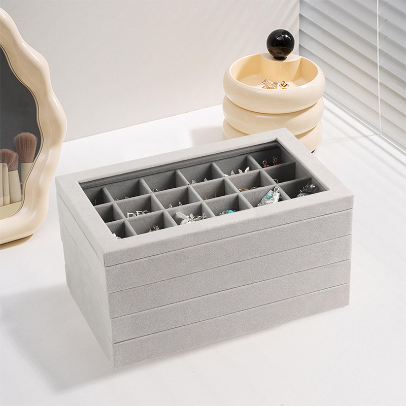 4pcs Stackable Jewelry Trays with Glass Lid