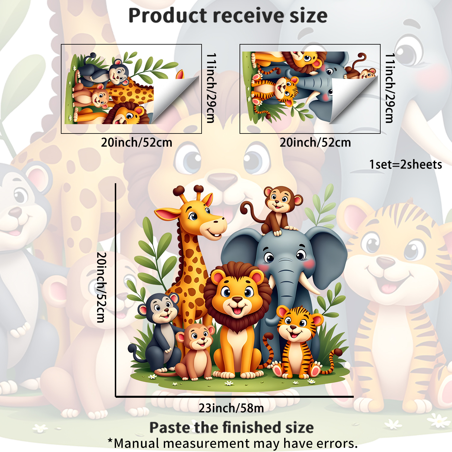TEMU 2pcs Jungle Animal Window Clings, Cute Lion Elephant Giraffe Patterns, Pvc Static Cling, Glue-free And Trace-free Removable Without Damaging