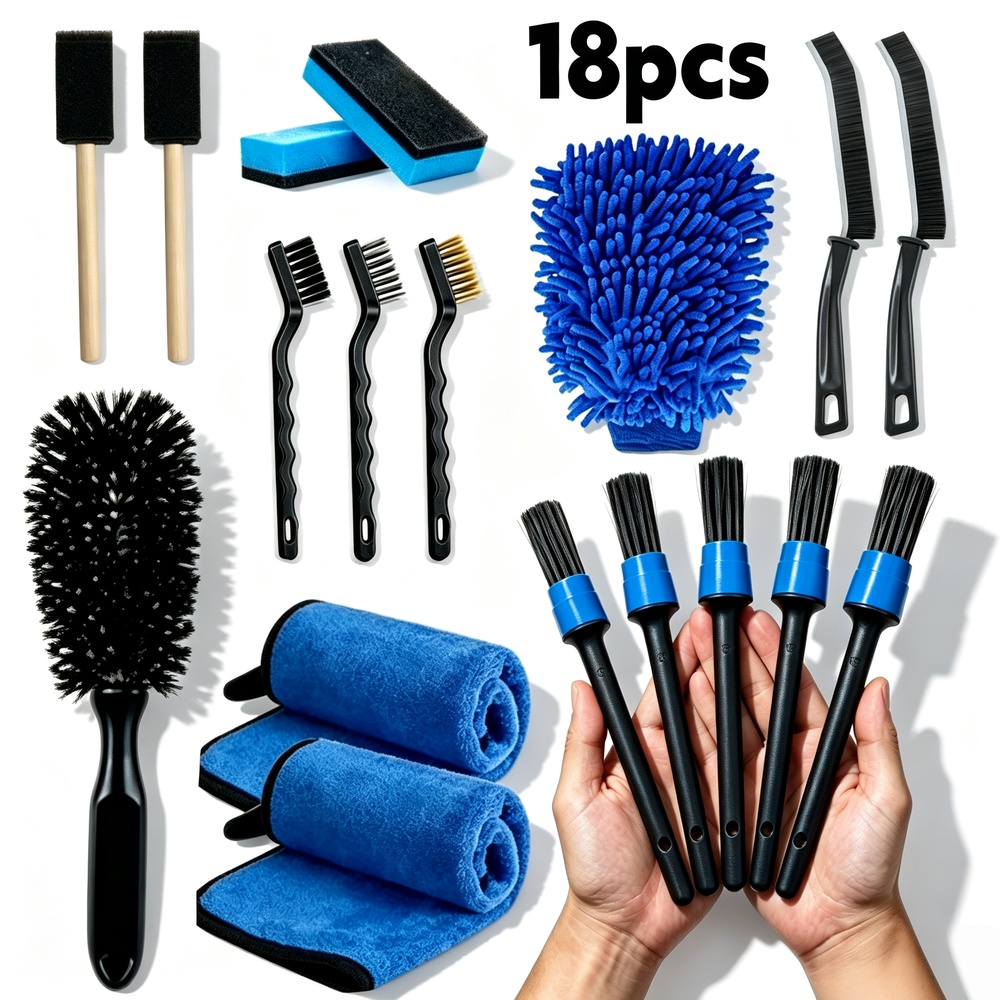 TEMU Car And Motorcycle Cleaning Tool Sets, Car Tool Brushes, Dust Brushes, Professional Dust Gloves For Vehicles, Car Wheel Brushes, Car Washing