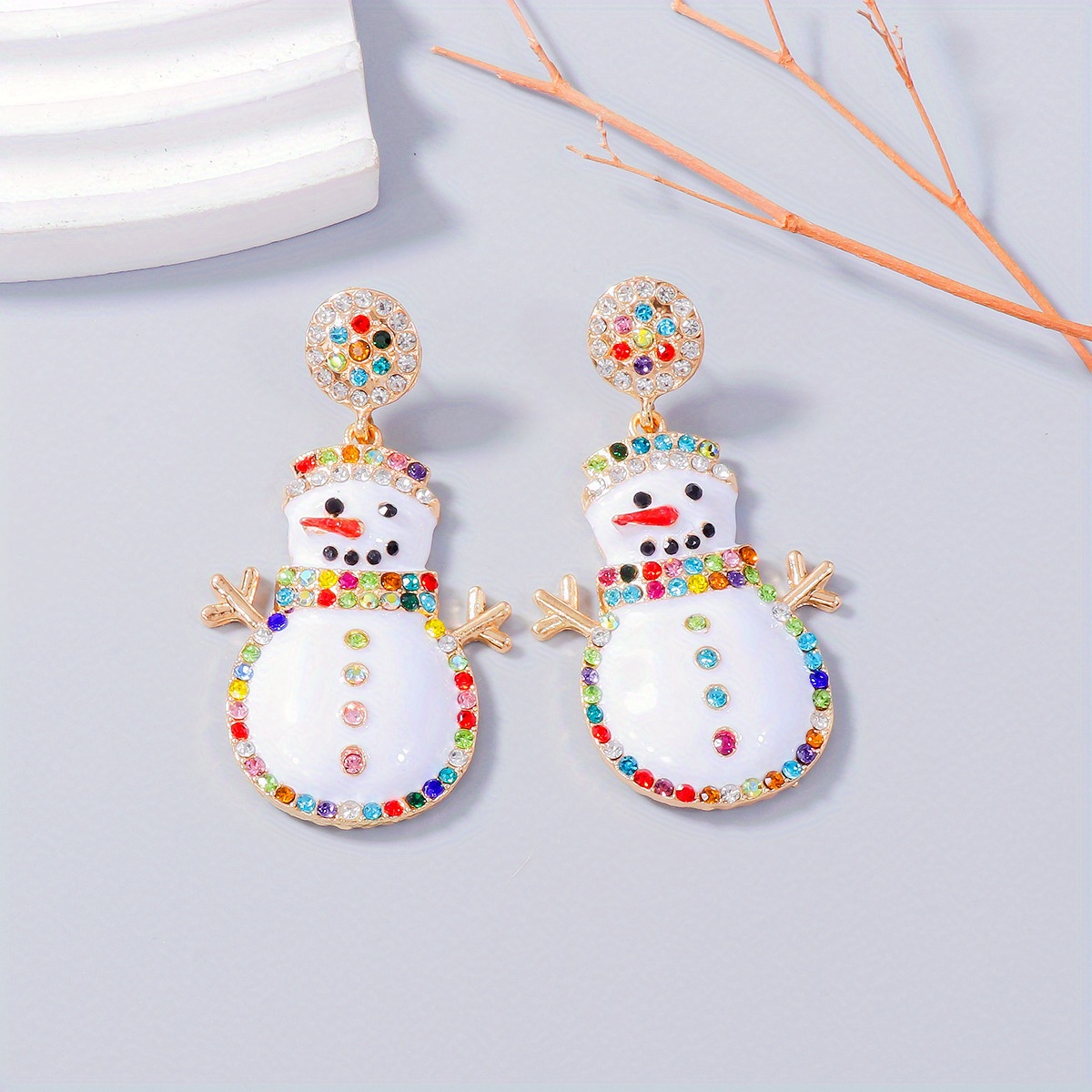 

Christmas Snowman Drop Earrings, Classic , -encrusted Alloy Dangle Earrings, Non-feather Jewelry For All , With For Gift, Party, Banquet