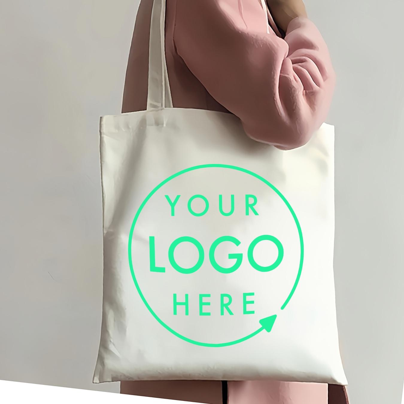 10 Custom Logo/Text White Canvas Tote Bags, Heavy-Duty