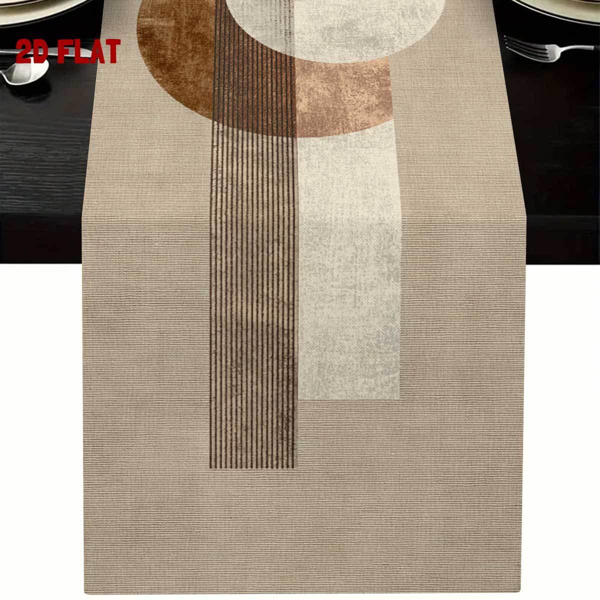 TEMU 1pc, 2d Flat Printing, Abstract Geometric Color Block Printed Table Runner Home Decor, Beige-brown- Scheme, Modern Minimalist Abstract Style,,