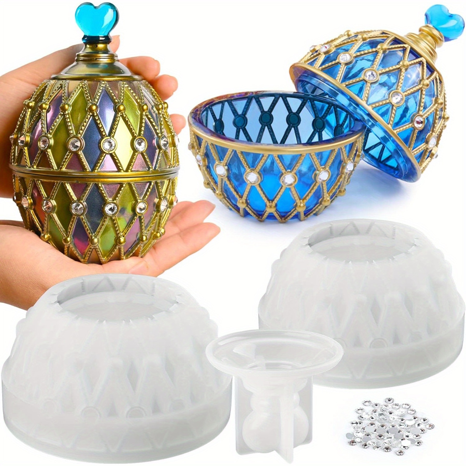 TEMU Large Mold Set With A Lid, Includes 3 Pieces And Holds 100 Rhinestones, Perfect For Jewelry Storage Containers, Candle Holders, Jars, And