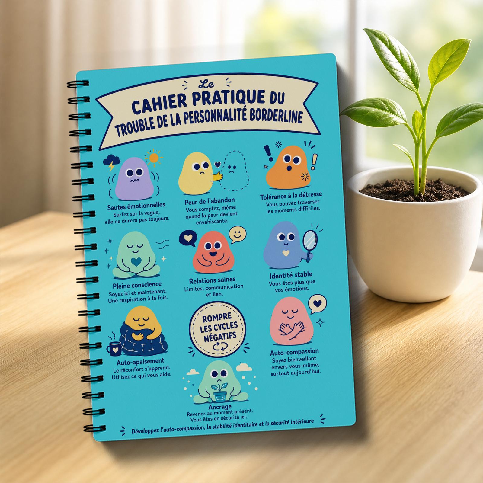 TEMU Cahier d'exercices en langue française pour TPL, adapté au soutien du TPL, journal DBT/TCC avec roue des et des pour la régulation émotionnelle,