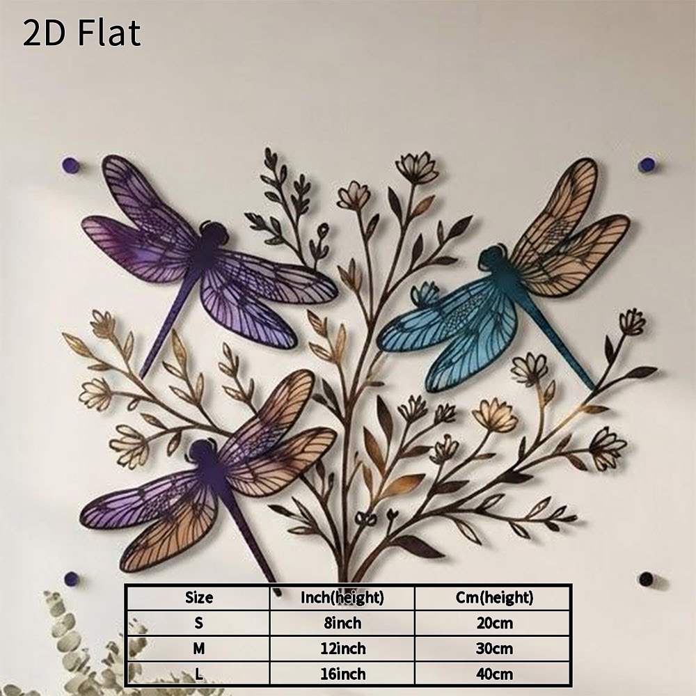 TEMU 2d Flat, 1pc Modern Minimalist Dragonfly Wall Art Suitable For Indoor/outdoor - Horizontal Acrylic Panel With Floral & Dragonfly, Rustic Durable