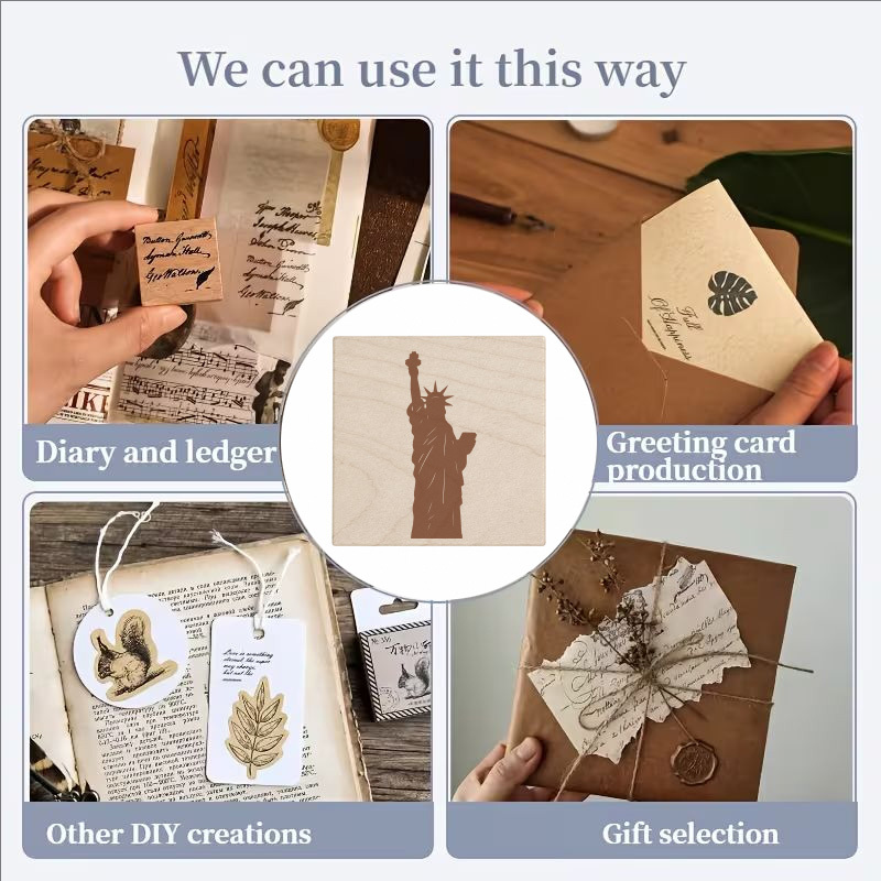 Beautiful Square Wooden Rubber Stamp with Statue of Liberty Design