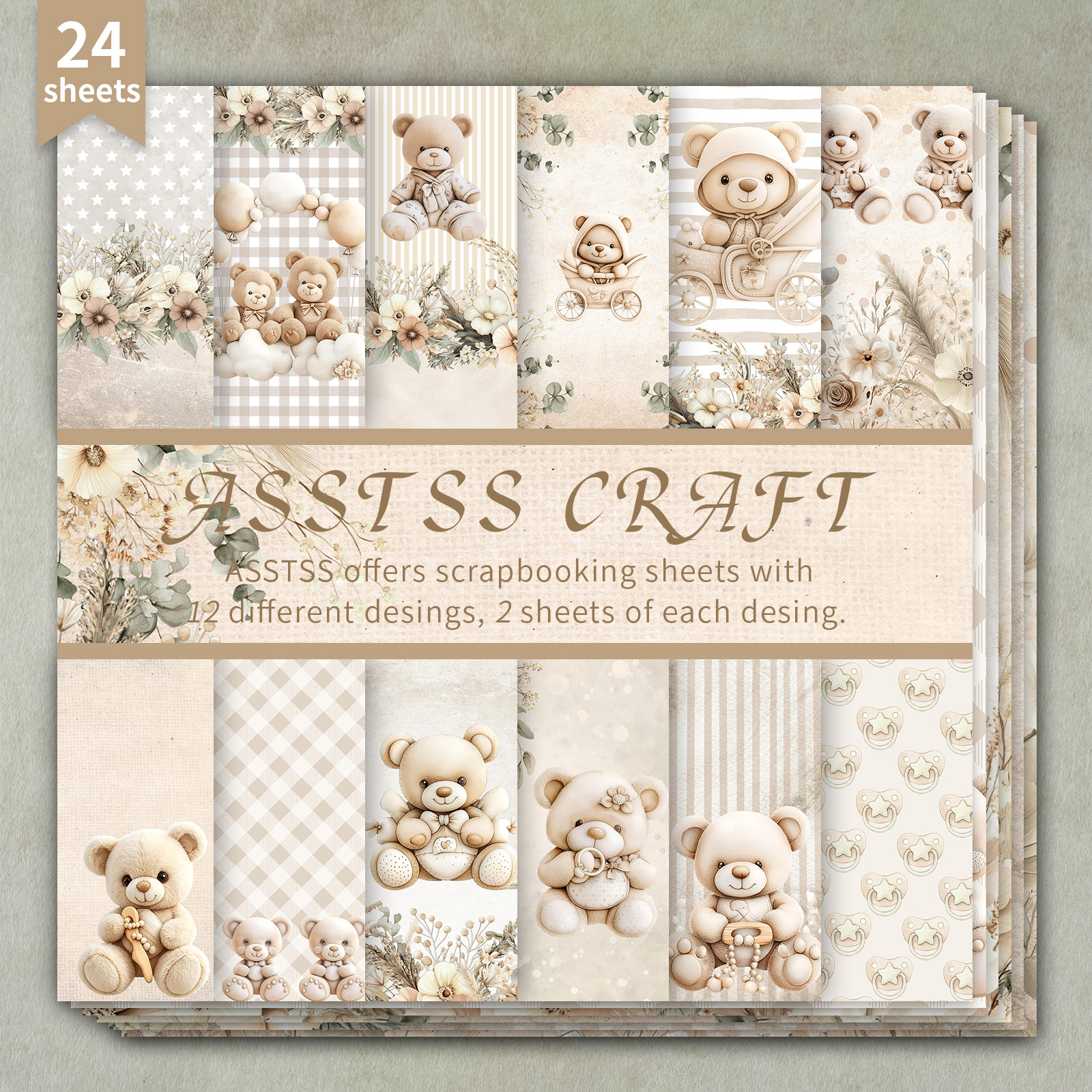 TEMU Bloc de papier de scrapbooking ASSTSS 24 feuilles 6*6 pouces, fournitures de papier de support shower beige, papier cartonné épais pour journal,