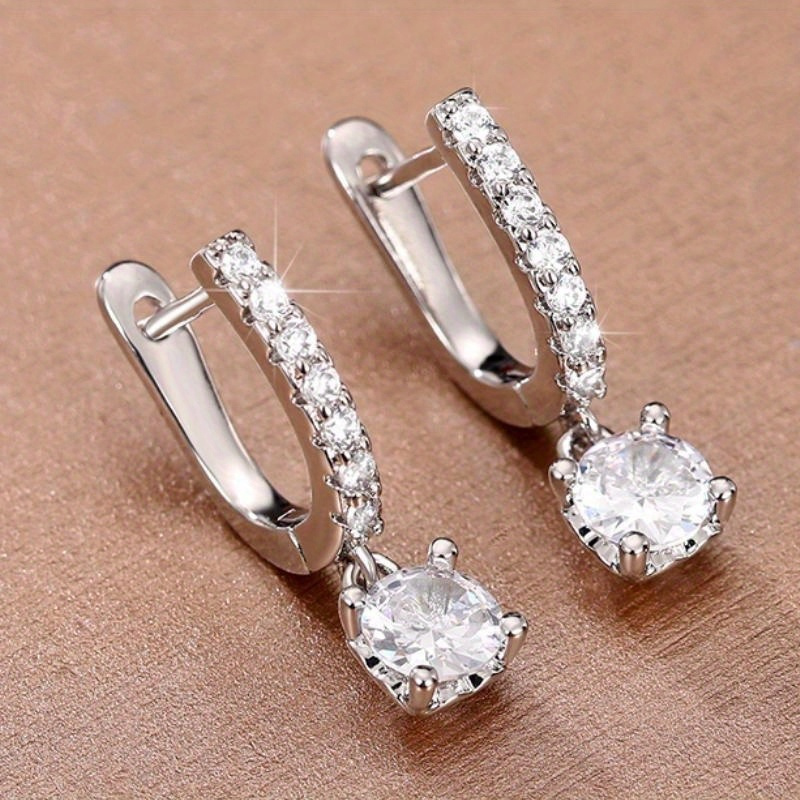 E-shop Elegante schlichte 4-Krallen-Ohrhänger mit eingelegtem synthetischem Zirkonia für Damen, für , Partys, Hochzeiten, Geschenke,