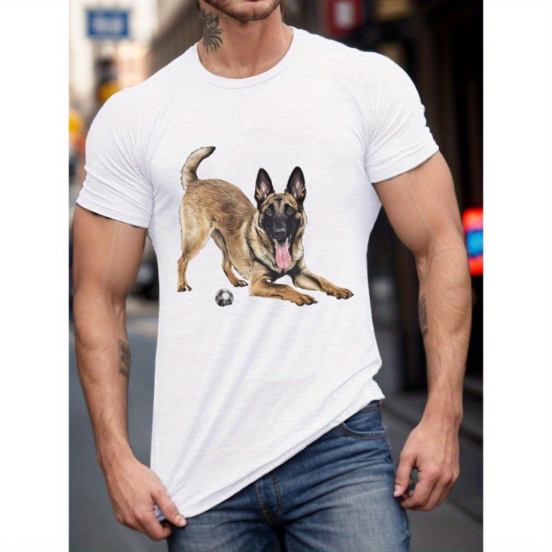 

T-shirt pour homme Malinois belge, T-shirt ras du cou en polyester, style décontracté, coupe standard, avec une légère élasticité, imprimé géométrique de chien, pour le haut en d'été