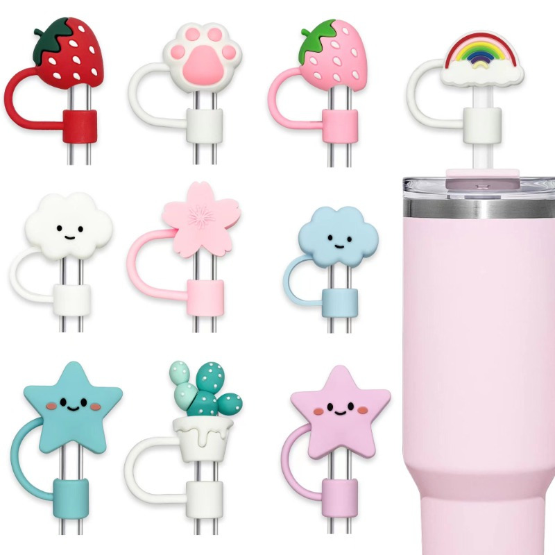 

10pcs Reusable Valentine's Day Straw Cover For Gift, Silicone Straw Topper, Straw Covers Cap For Cup 30&40oz With Tumblers, 10mm 0.4in Lid Accessories, Topper