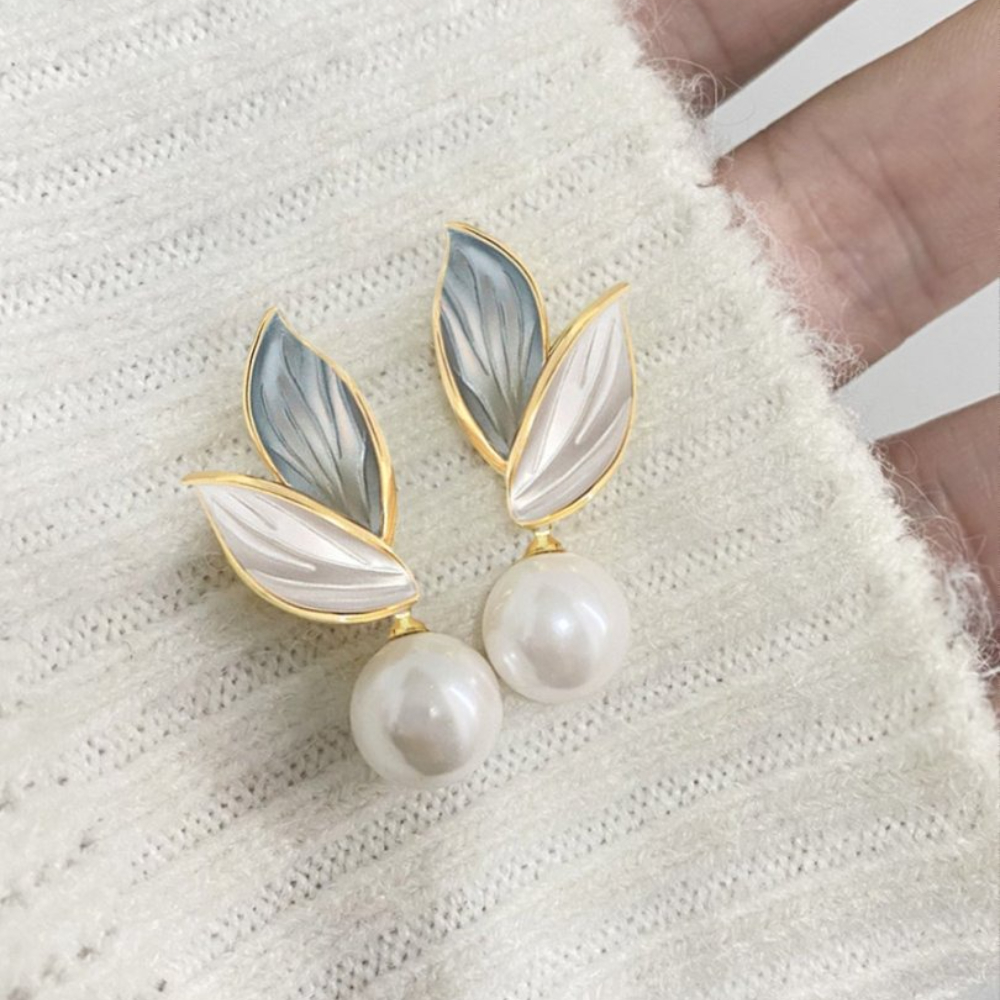 TEMU Un par de pendientes colgantes de estilo vintage, suaves y elegantes, con perlas artificiales y hojas de árbol de aceite, perfectos para a tu