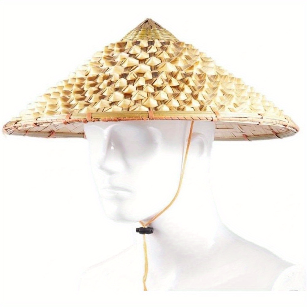 Bamboo Chinese Labor Hat, Oriental Asian Style Labor Hat, Elastic Drawstring Closure Japanese Straw Hat, Vietnamese   (Adult Size, Beige), Suitable for Travel,   and Sun Protection, Traditional Hat Design | Durable Bamboo Hat (Oriental Asian Style Labor Hat / Japanese Straw Hat / Vietnamese  )