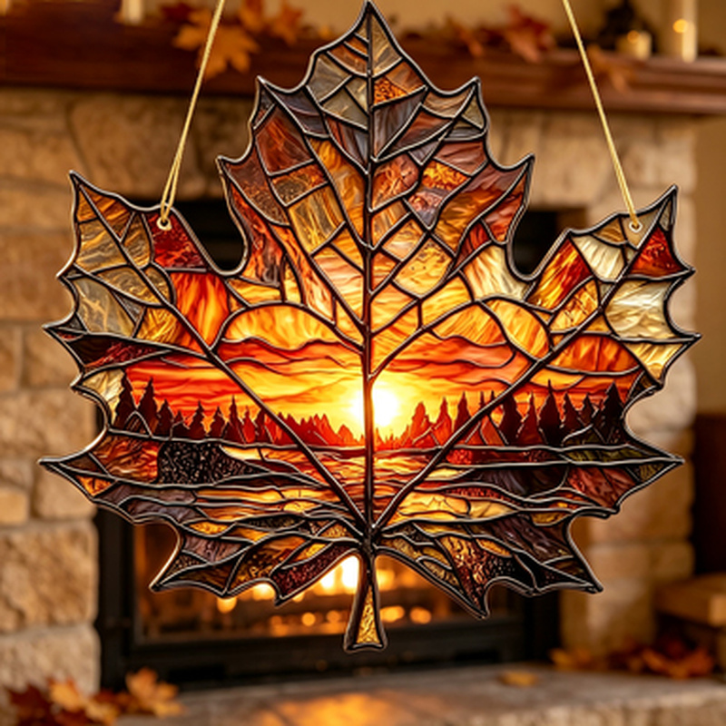TEMU 2d Flat, Luxury Maple Leaf Sun Catcher Ornament - Elegant Acrylic Hanging Decoration With Maple Leaf Pattern, Suitable For Indoor/outdoor Window