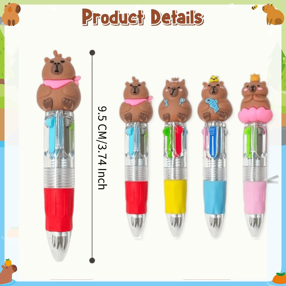 20pcs multi color round capybara ballpoint pens   color pen fine tip retractable used for party gifts back to school gifts classroom rewards bulk gifts for students office stationery Product details 1
