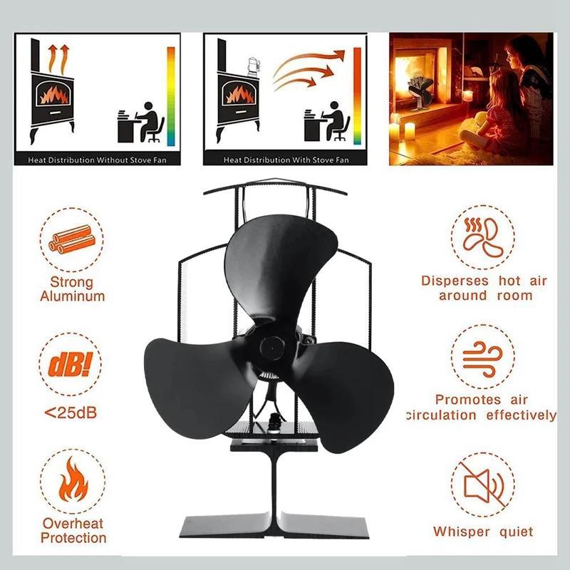 1pc aluminum fireplace wood stove fan portable heat circulator for wood log burner   no electricity needed   multiple components details 0