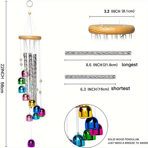 1pc colorful wind chimes for outside with 4 aluminum tubes with 11 bells for home garden yard patio decor