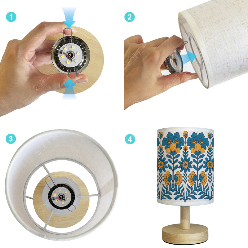 USB-Powered Print Table Lamp with Fabric Shade